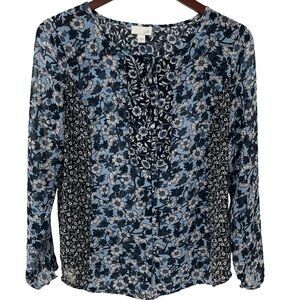 J Jill Women’s XS Blue Floral Sheer Lightweight Flowy Blouse Top